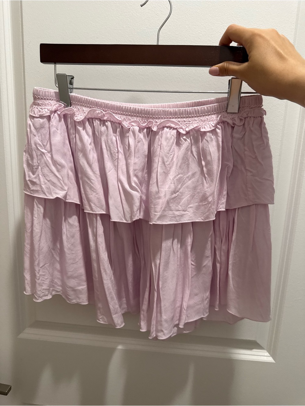 Aritzia Sunday Best Light Pink Tiered Skater Mini Skirt